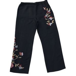 Savvy by Rafae Women's Black Silk Floral Dress Pants Size 12 Formal